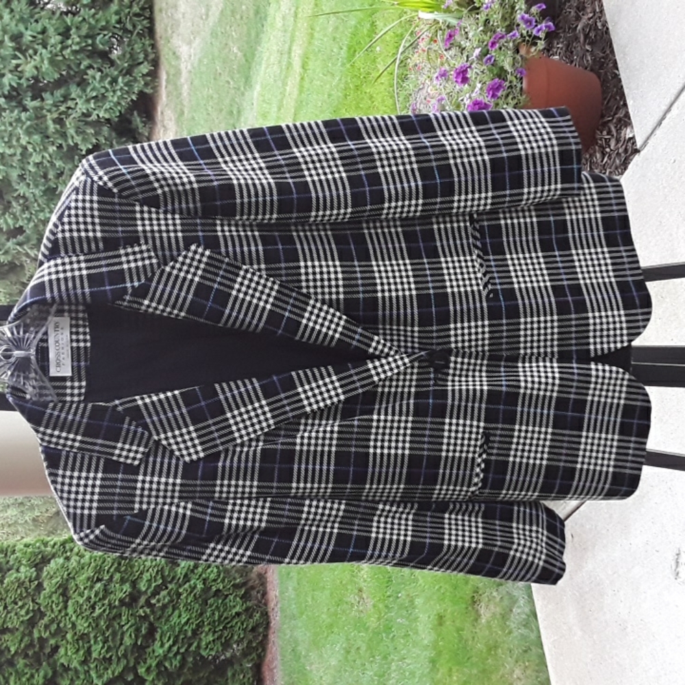 Vintage 80s Cross Country Fashions Plaid Blazer size 6 Shoulder Pads Made in USA